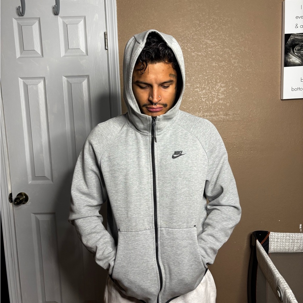 Nike Light Gray Zip-Up Hoodie with Black Trim